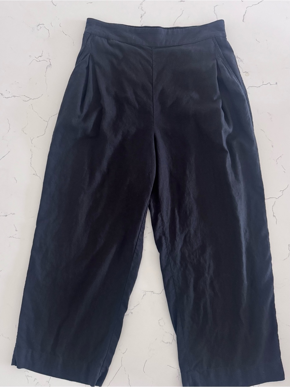 Madewell Pull-On Straight Crop Pants Size 6 Black Linen Blend Wide Relaxed